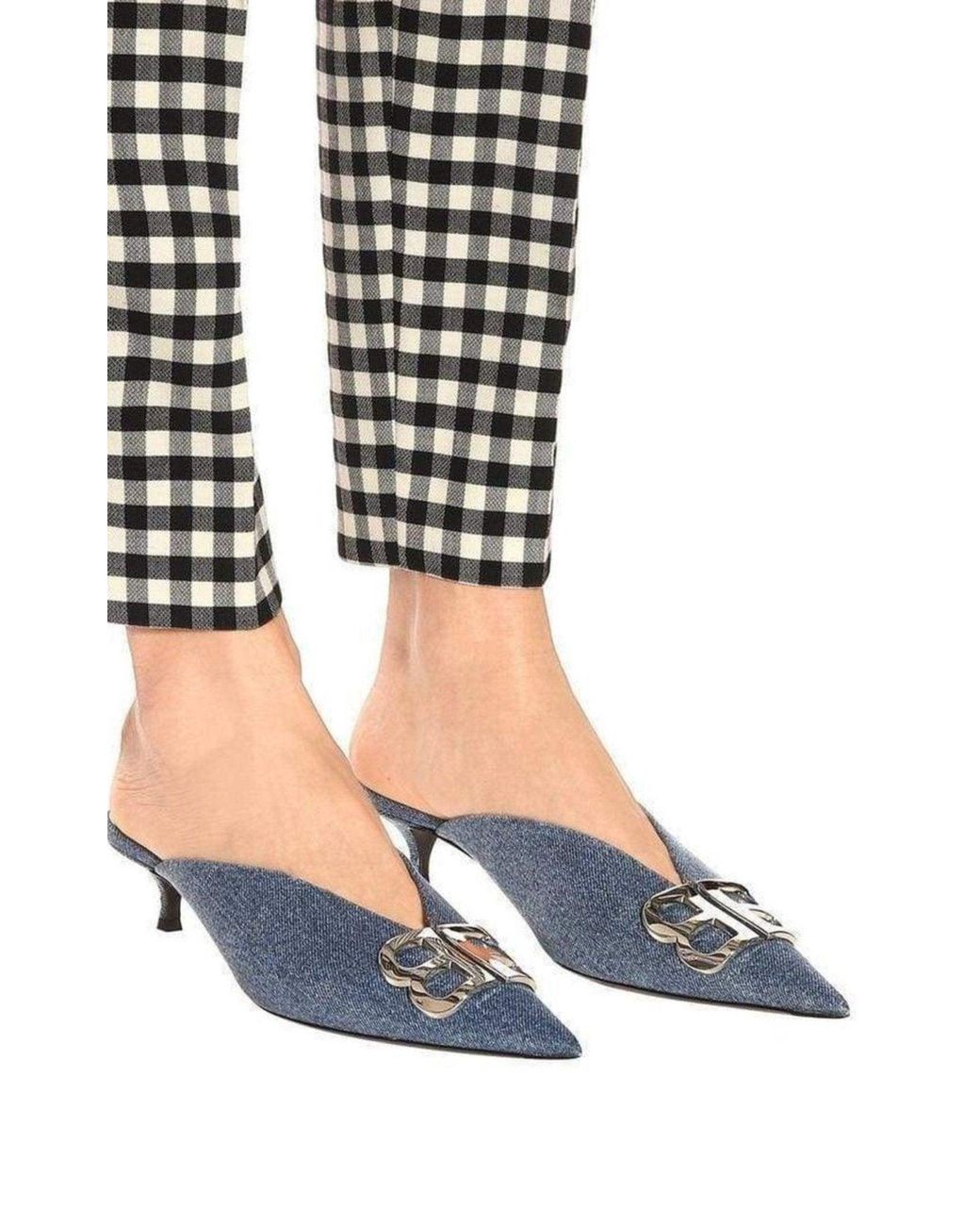 Balenciaga Blue Bb Denim Kitten-heel Mules