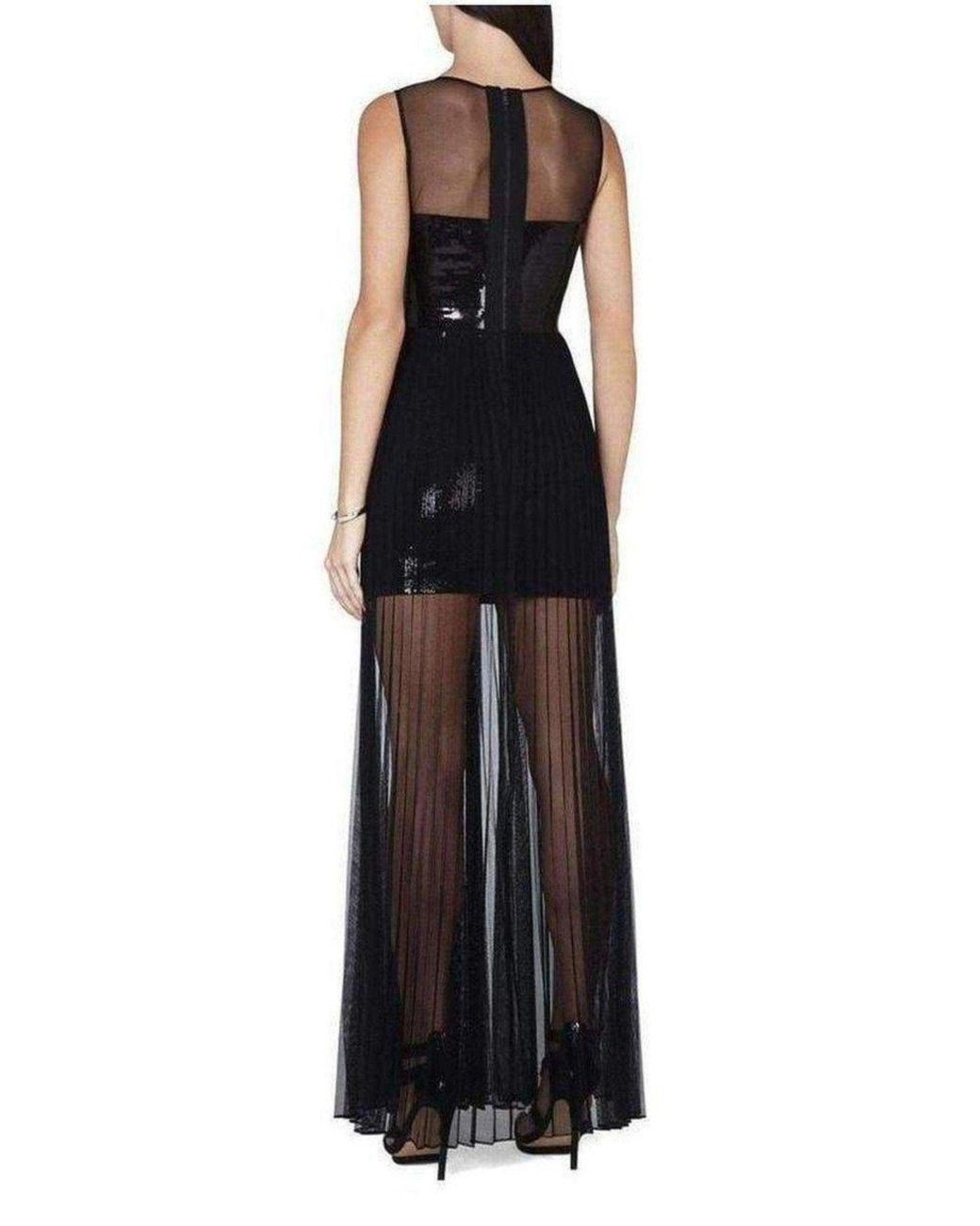 BCBGMAXAZRIA Black Cynthia Sequinned Detail Pleated Gown