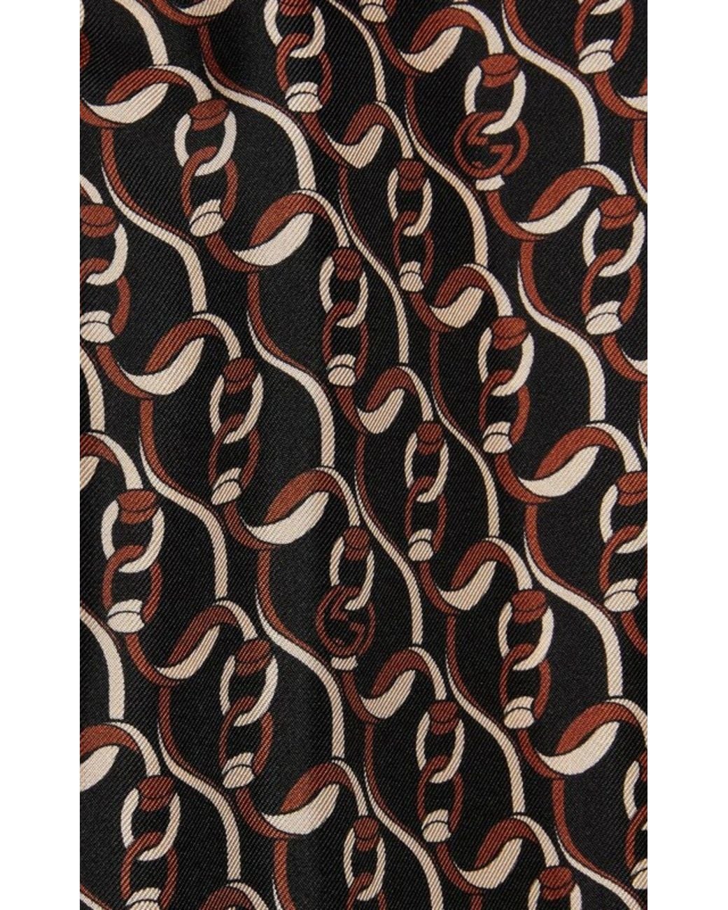 Gucci Brown Interlocking G Chain Print Silk Dress