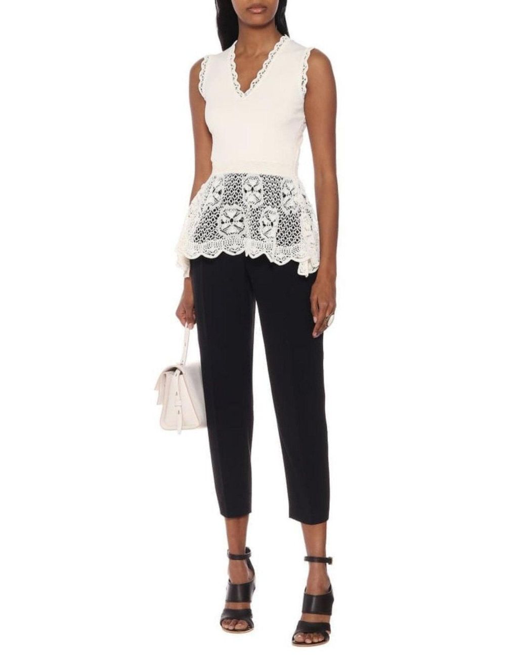 McQueen White Lace-details Peplum Top L
