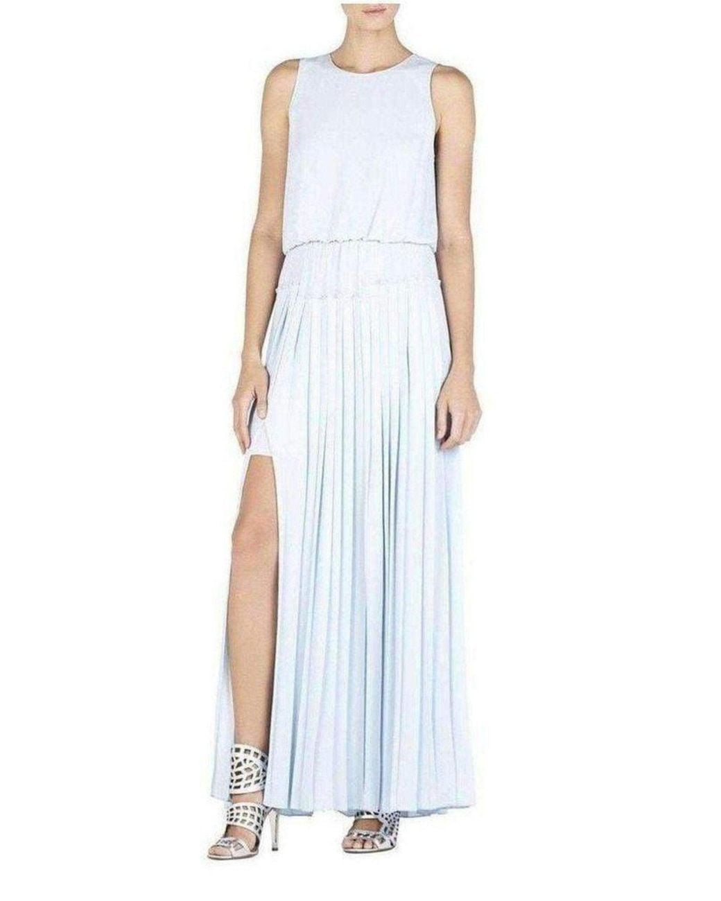 BCBGMAXAZRIA Blue Jenine High Split Pleated Skirt Maxi Dress