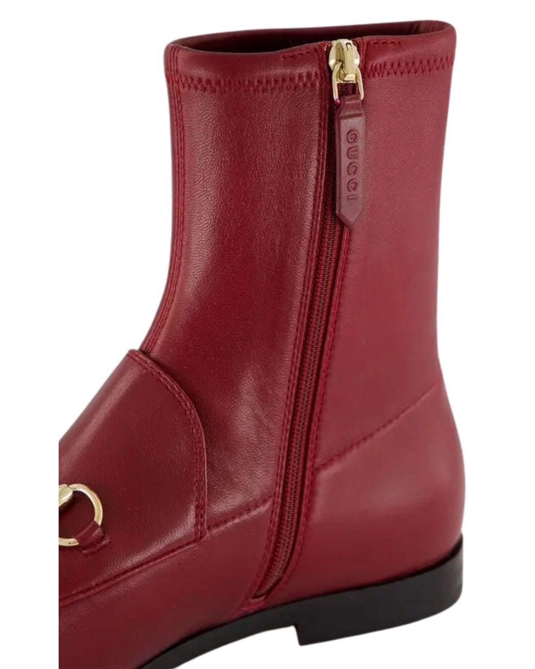 Gucci Red Jordaan Burgundy Leather Ankle Boots