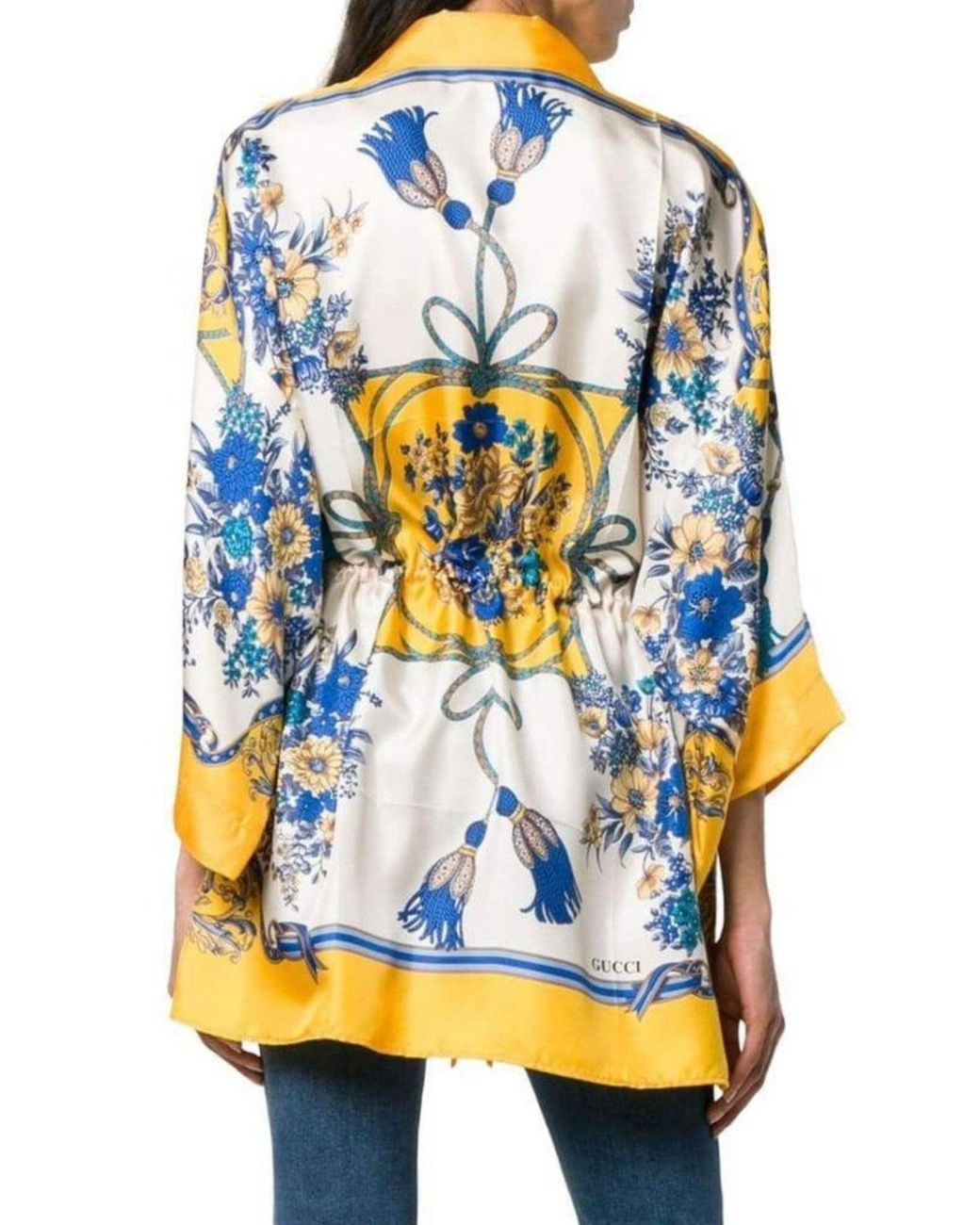 Gucci Blue Printed Silk Kimono Shirt