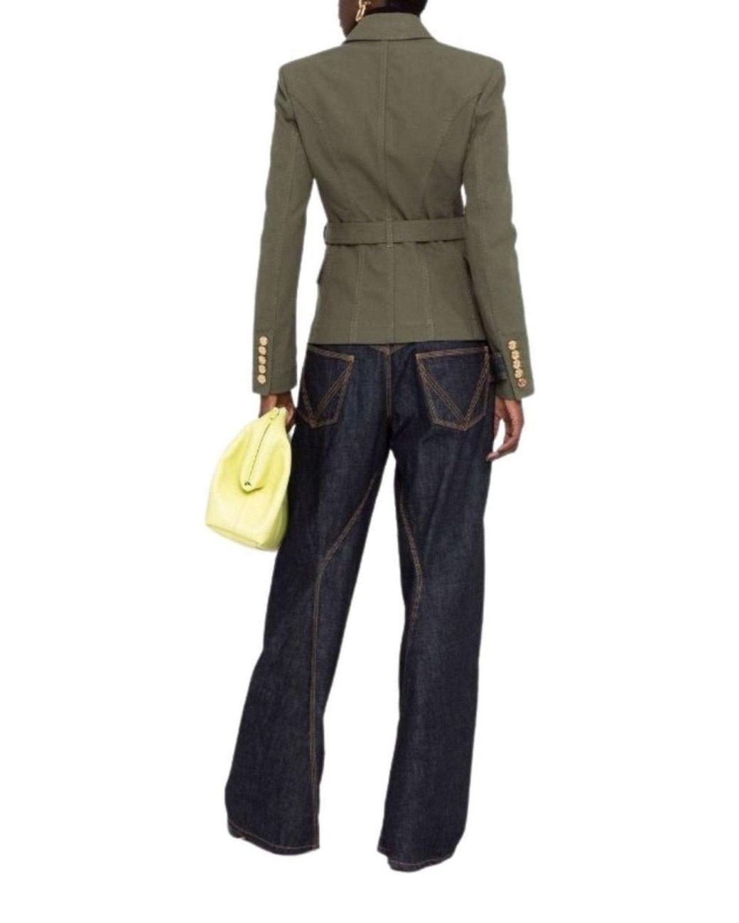 Balmain Green Belted Double-breasted Cotton Blazer