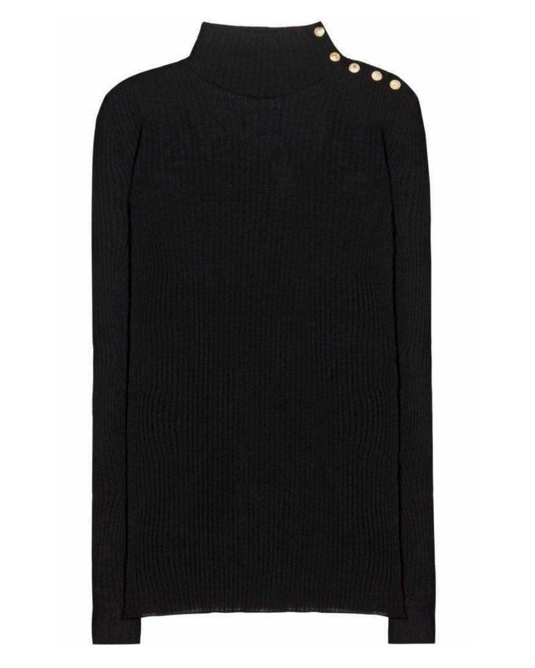 Balmain Black Embellished Wool Turtleneck Sweater