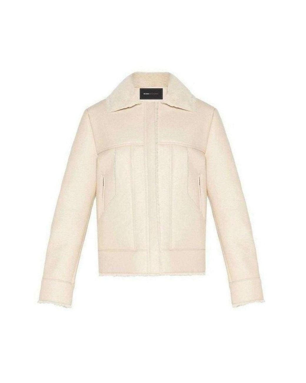 BCBGMAXAZRIA White Carlton Faux Leather Aviator Jacket