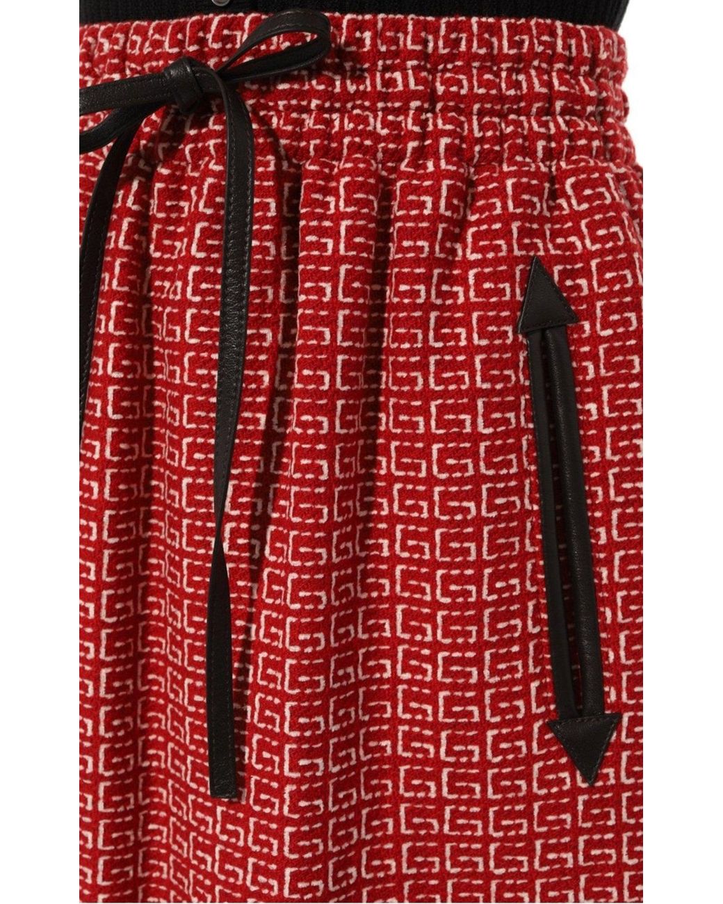Gucci Red Jacquard GG Drawstring Skirt