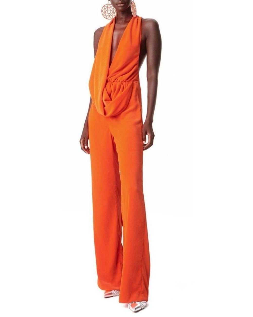 Area Red Draped Cowl Jumpsuit