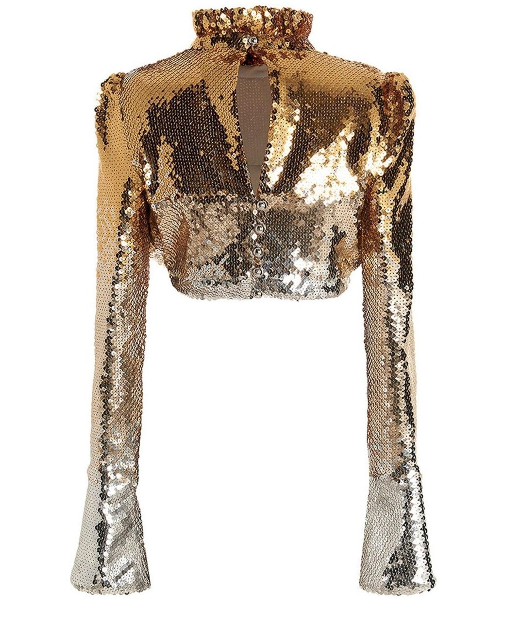 Rabanne Multicolor Ombré Sequin Ruffle Neck Top