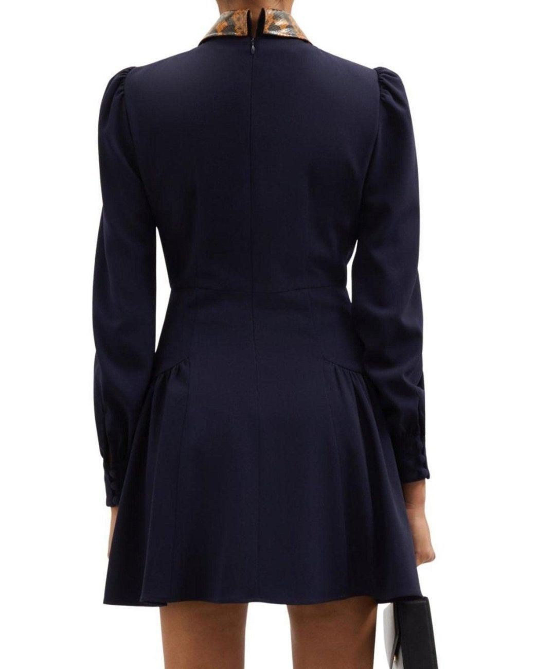 Alessandra Rich Blue Wool Crepe Mini Dress With Python-print Collar