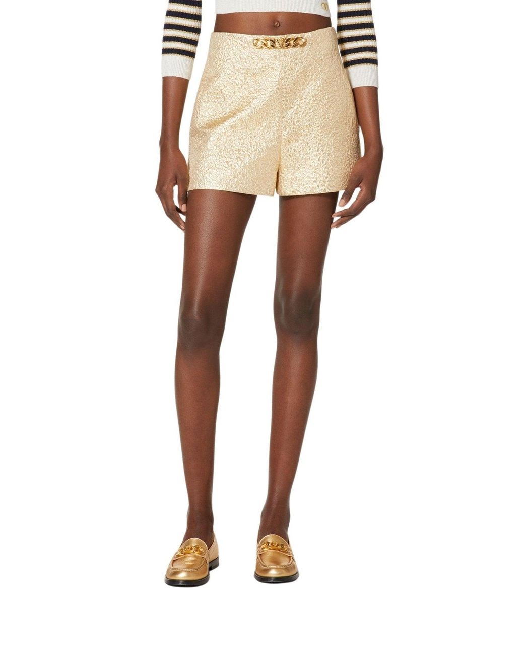 Valentino Natural Vlogo Chain Tailored High-waist Shorts