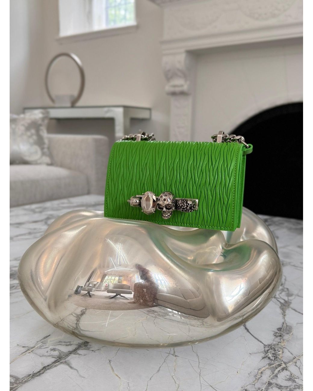 McQueen Green Jewelled Small Crossbody Satchel Bag