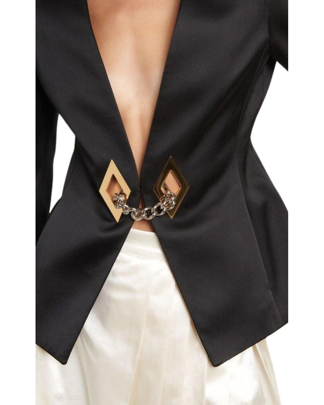 Gucci Black Chain Trimmed Satin Blazer