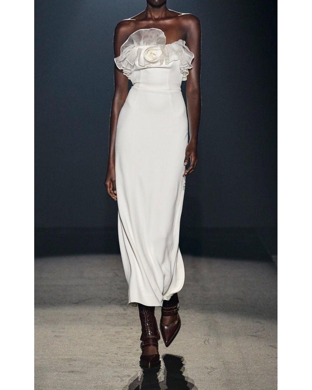Alessandra Rich White Organza-trim Maxi Dress