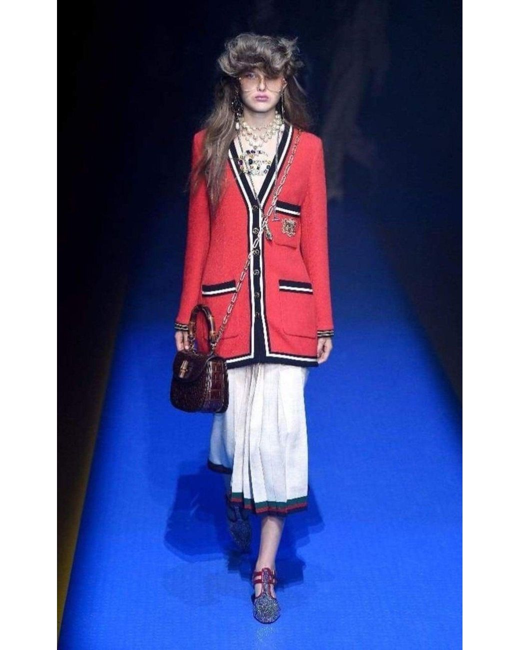 Gucci Red Striped Hem Cardigan Coat L