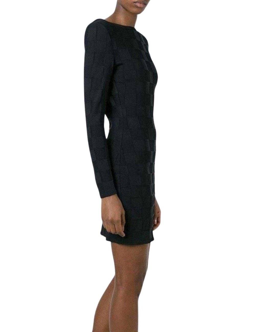 Balmain Black Check Jacquard Deep V-back Dress