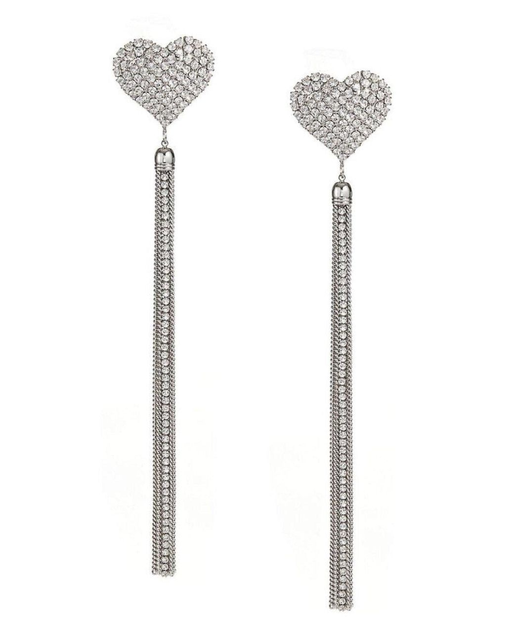 Alessandra Rich Metallic Crystal-heart Tassel Earrings