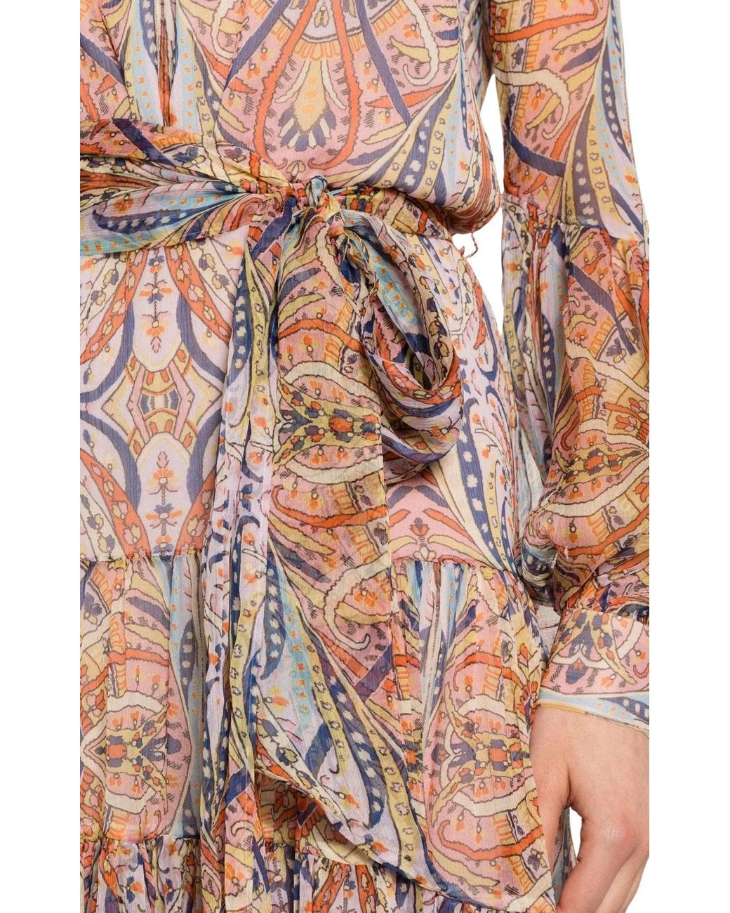 Etro Multicolor Silk Graphic Print Tiered Dress