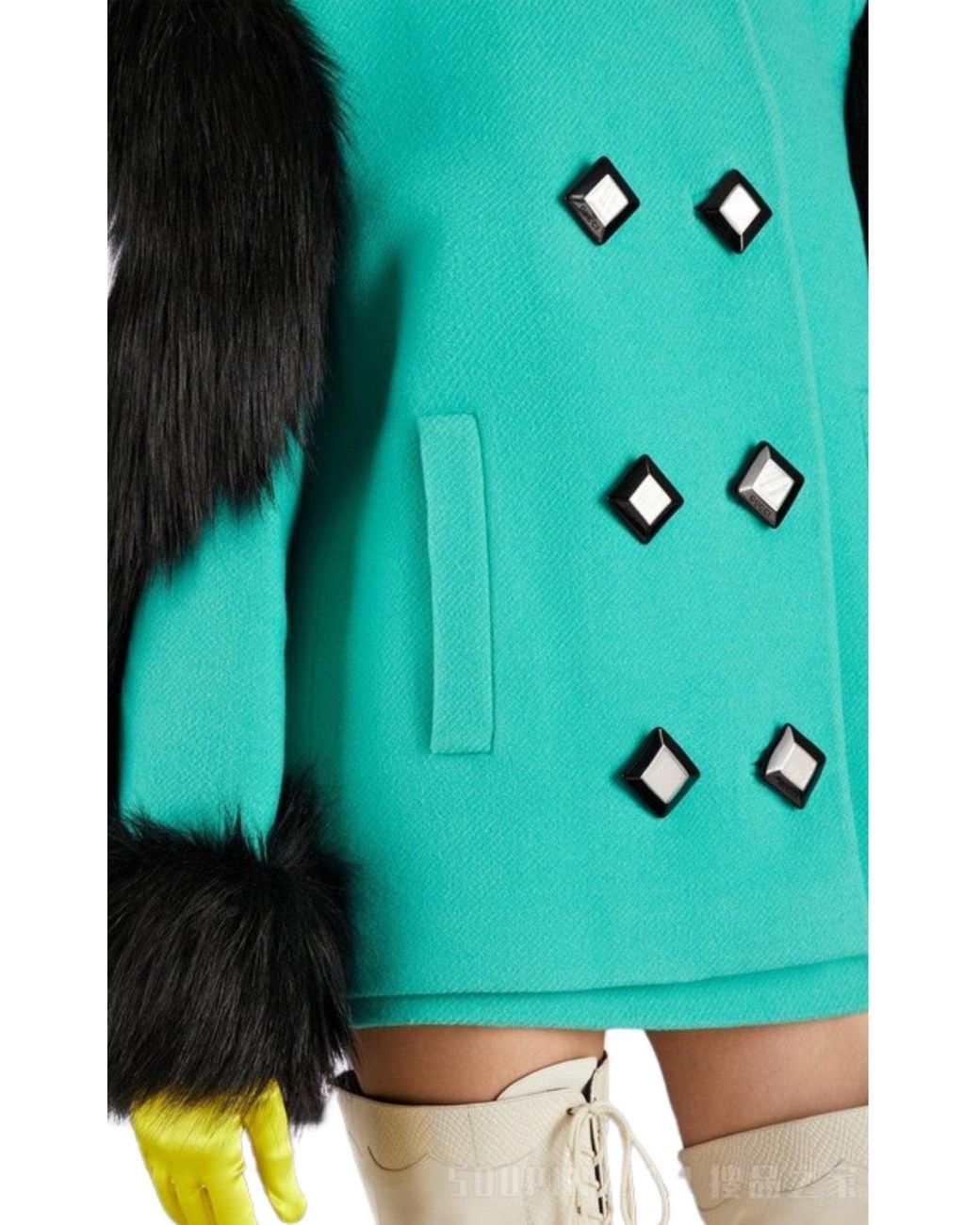 Gucci Green Fur-trimmed Double-breasted Wool Runway Jacket