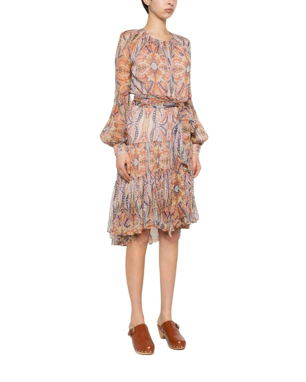 Etro Multicolor Silk Graphic Print Tiered Dress