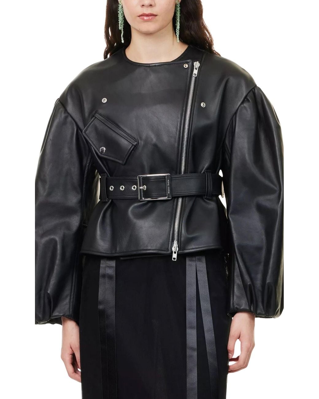 Simone Rocha Black Sculpted Cropped Leather Jacket