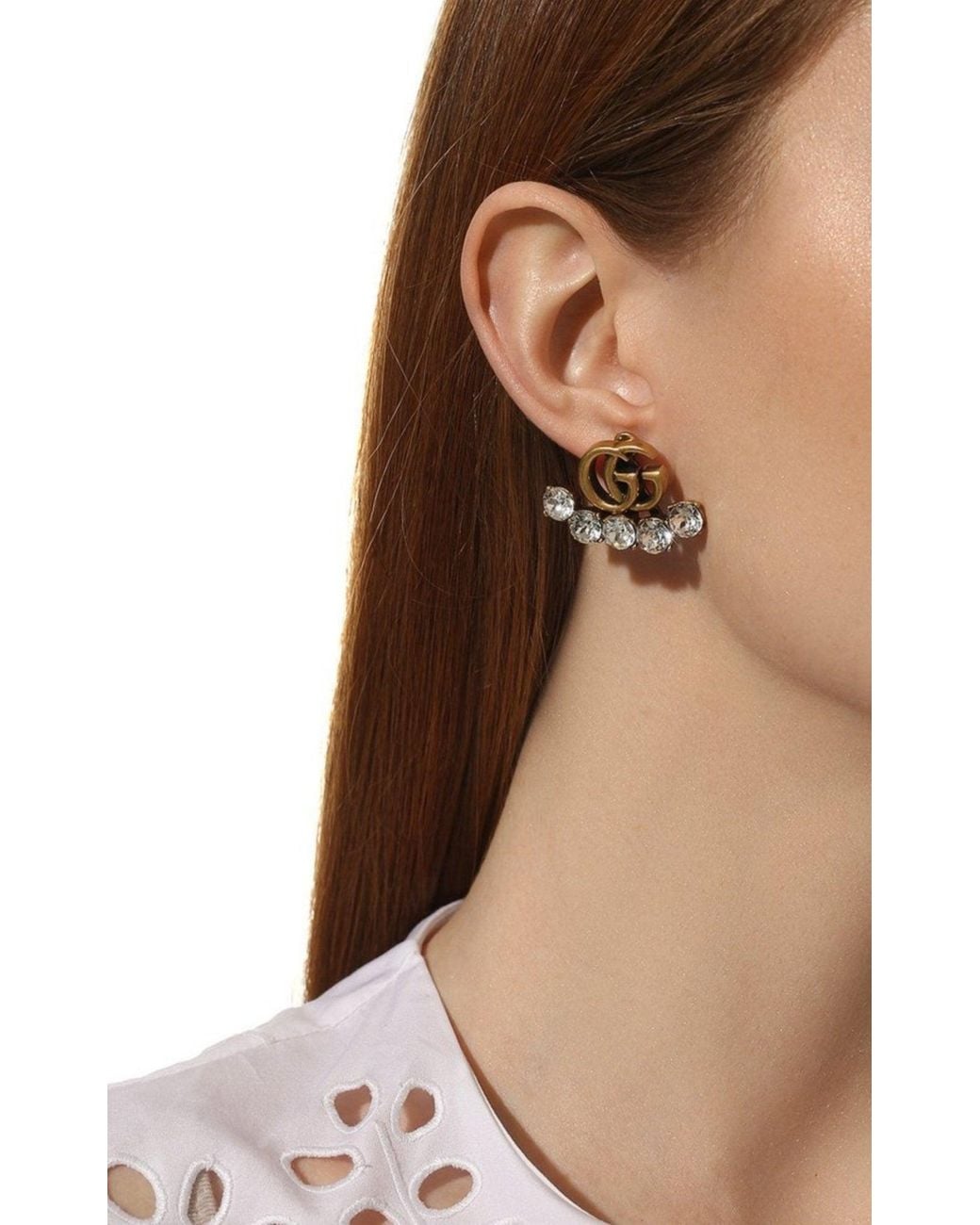 Gucci Metallic Crystal Double G Single Earring
