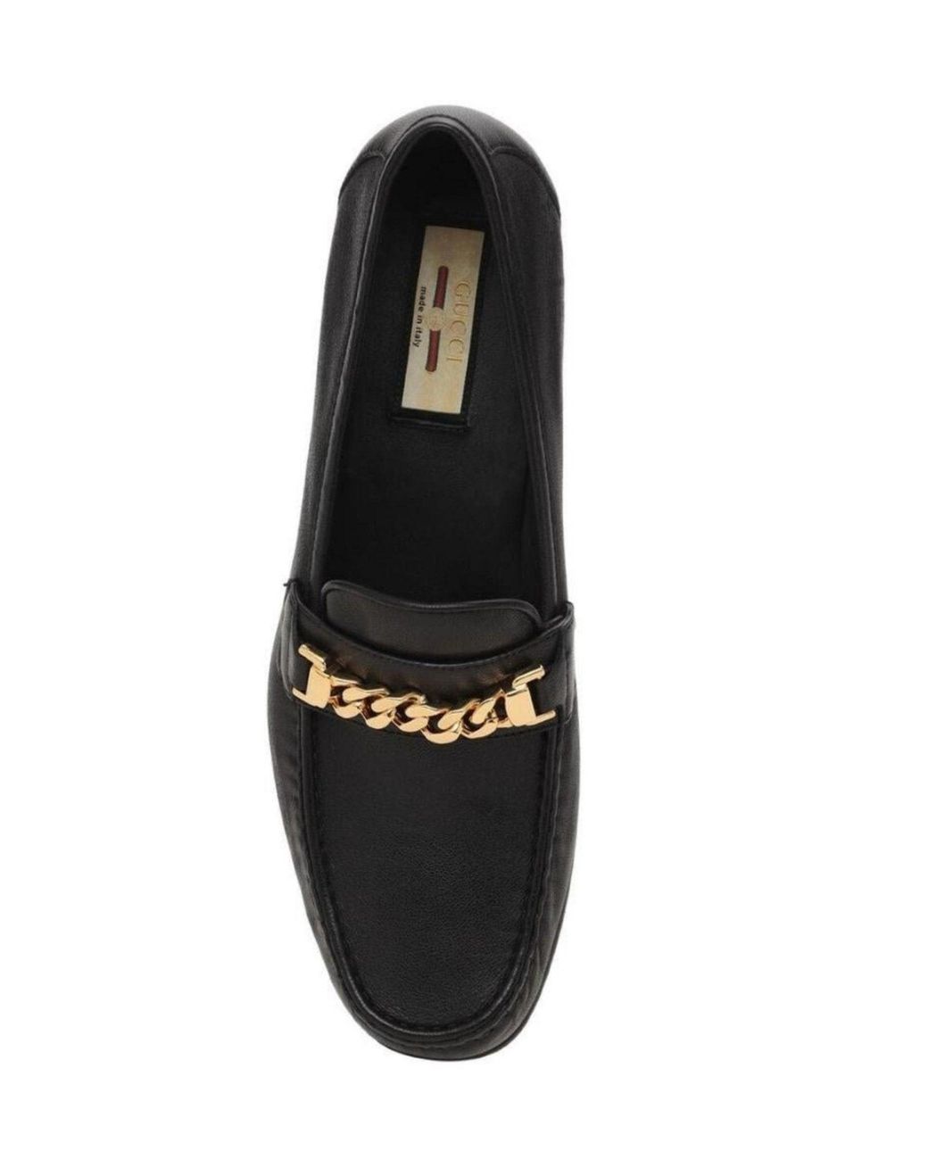 Gucci Black Leather Sylvie Chain Loafers