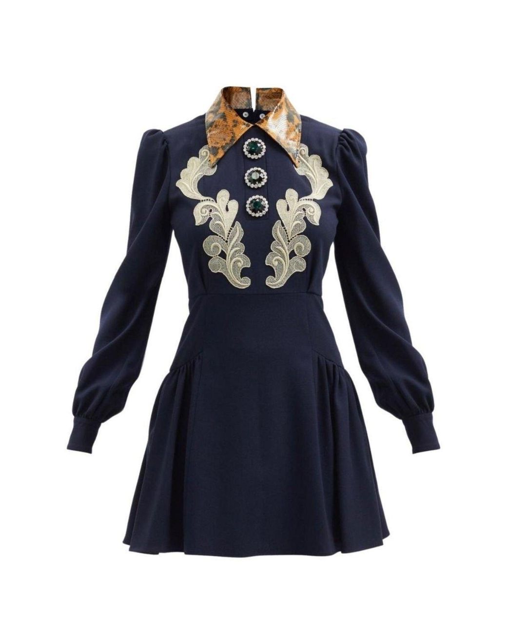 Alessandra Rich Blue Wool Crepe Mini Dress With Python-print Collar