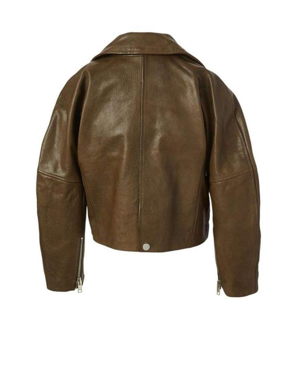 Ganni Green Leather Cropped Biker Jacket