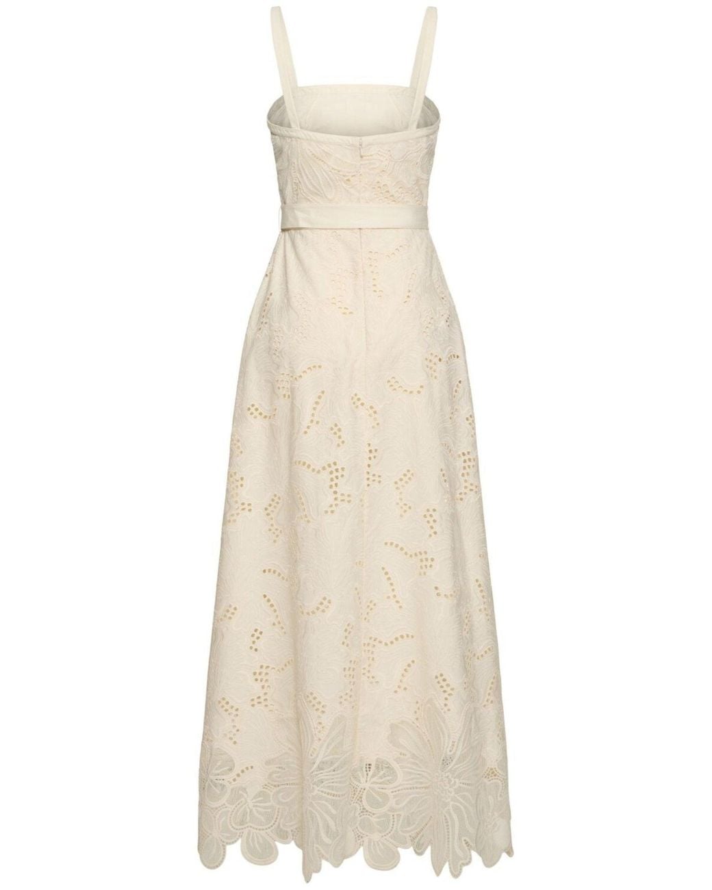 Elie Saab Natural Eyelet Embroidered Cotton-blend Midi Dress