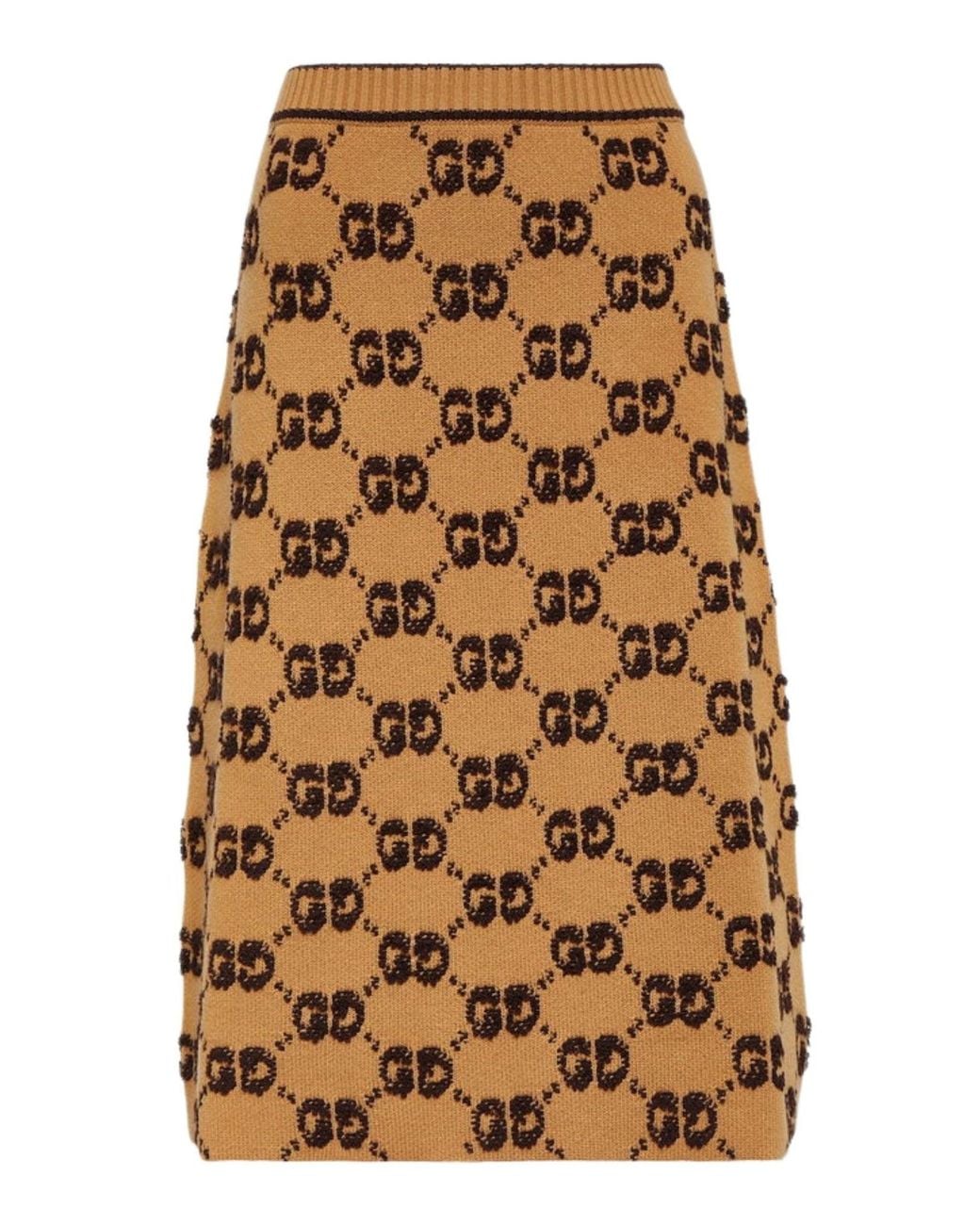 Gucci Natural GG Logo Jacquard Wool Bouclé Midi Skirt