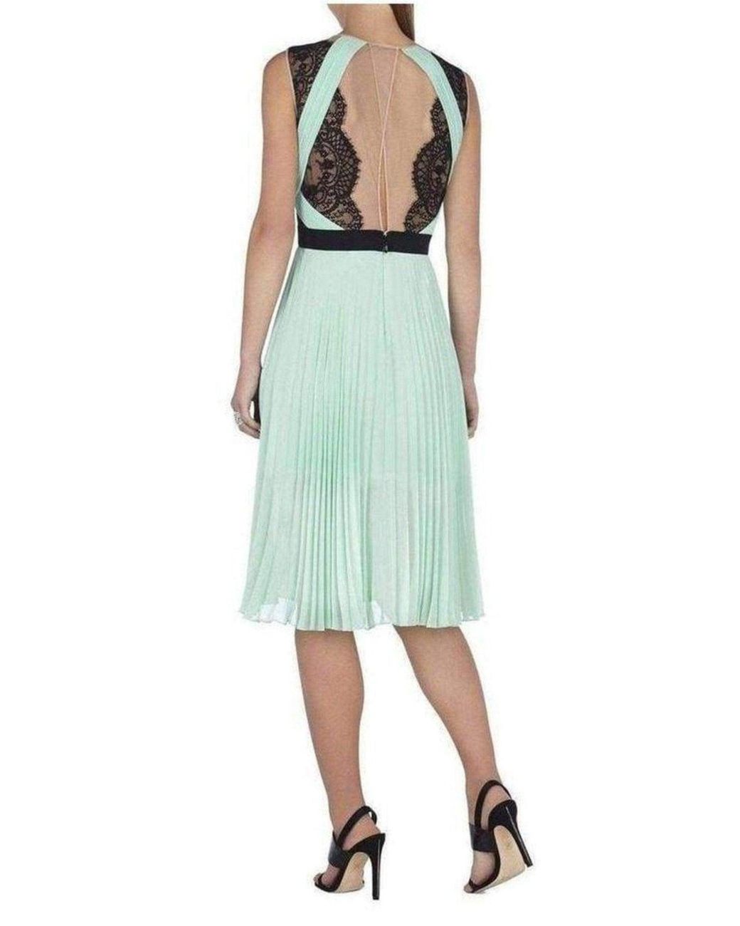 BCBGMAXAZRIA Green Scalloped Edge Pleated Dress