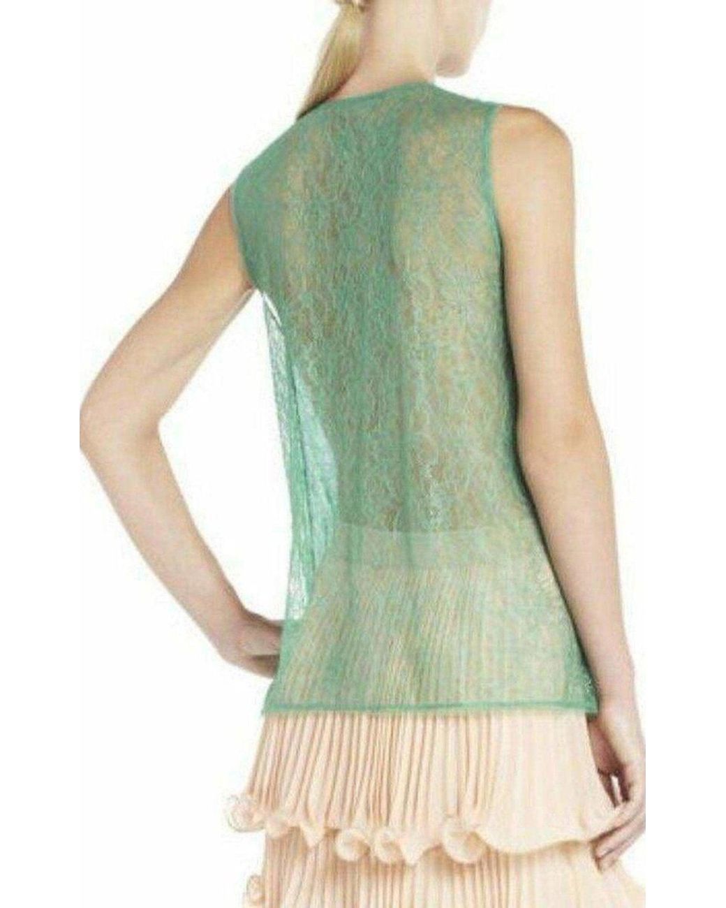BCBGMAXAZRIA Green Steacy Sheer Lace Top