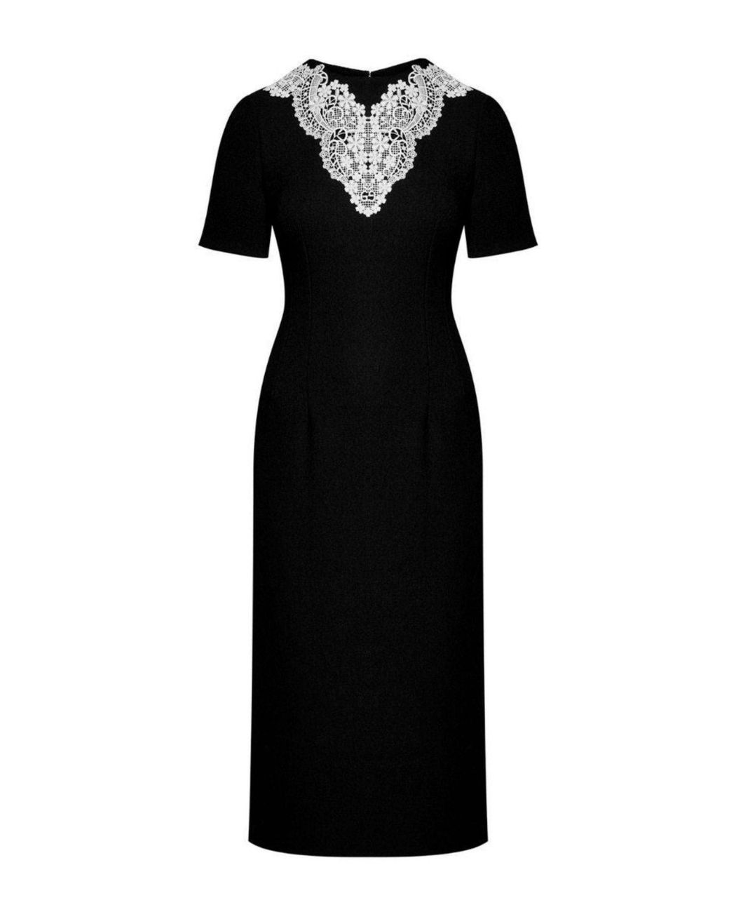 Gucci Black Wool Sable Lace Midi Dress