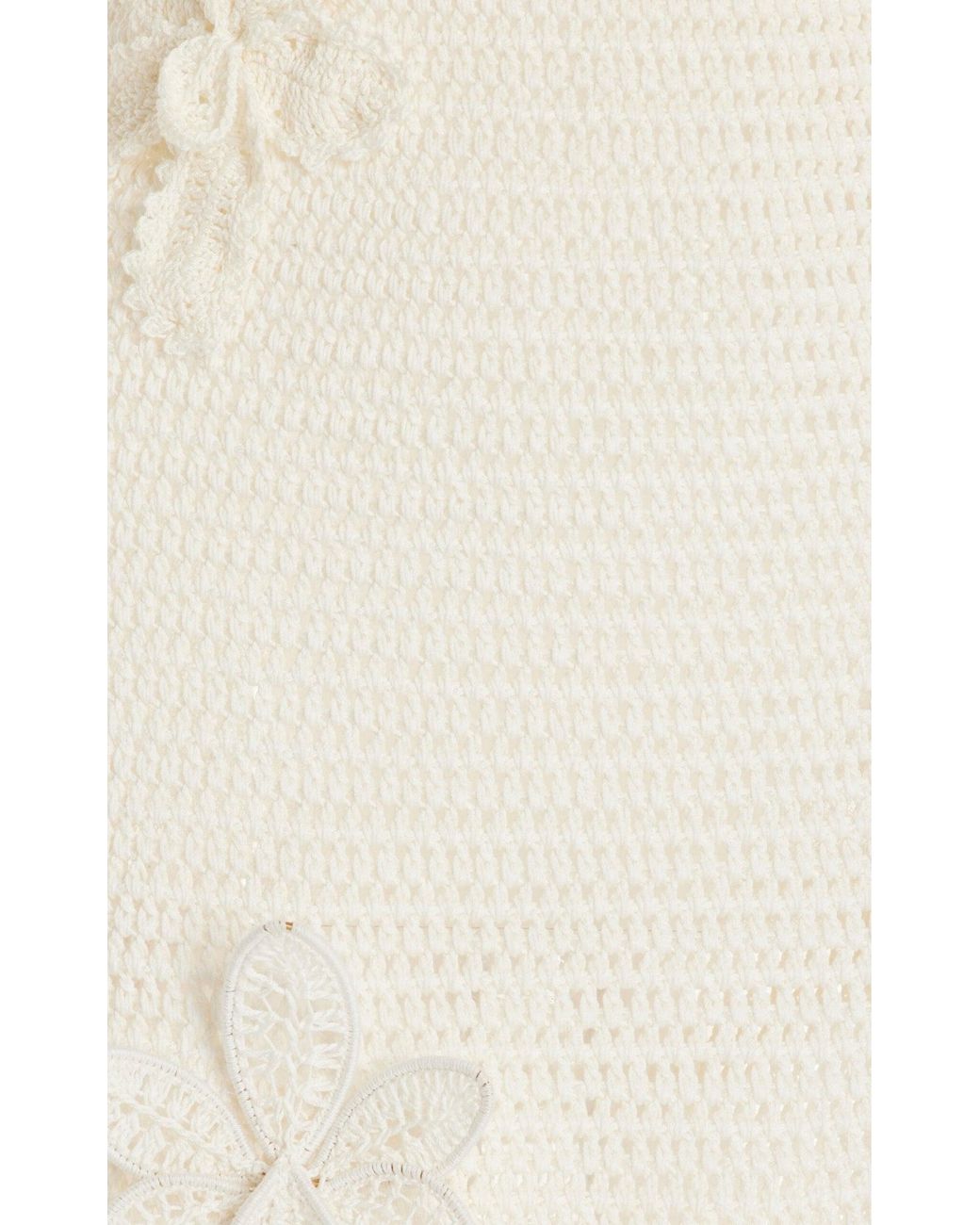 Oscar de la Renta White Halter Orchid Crochet Knit Dress