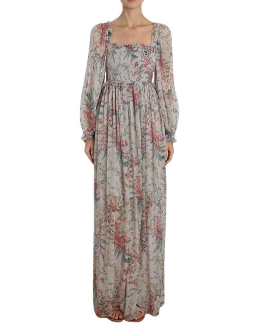 Zimmermann Gray Bayou Shirred Long Dress S