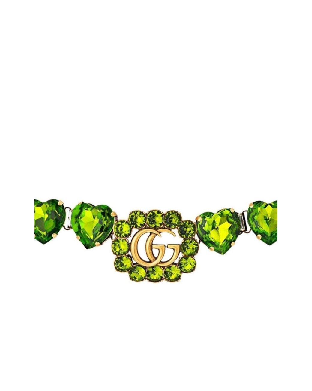 Gucci Green Double G Heart-crystal Necklace
