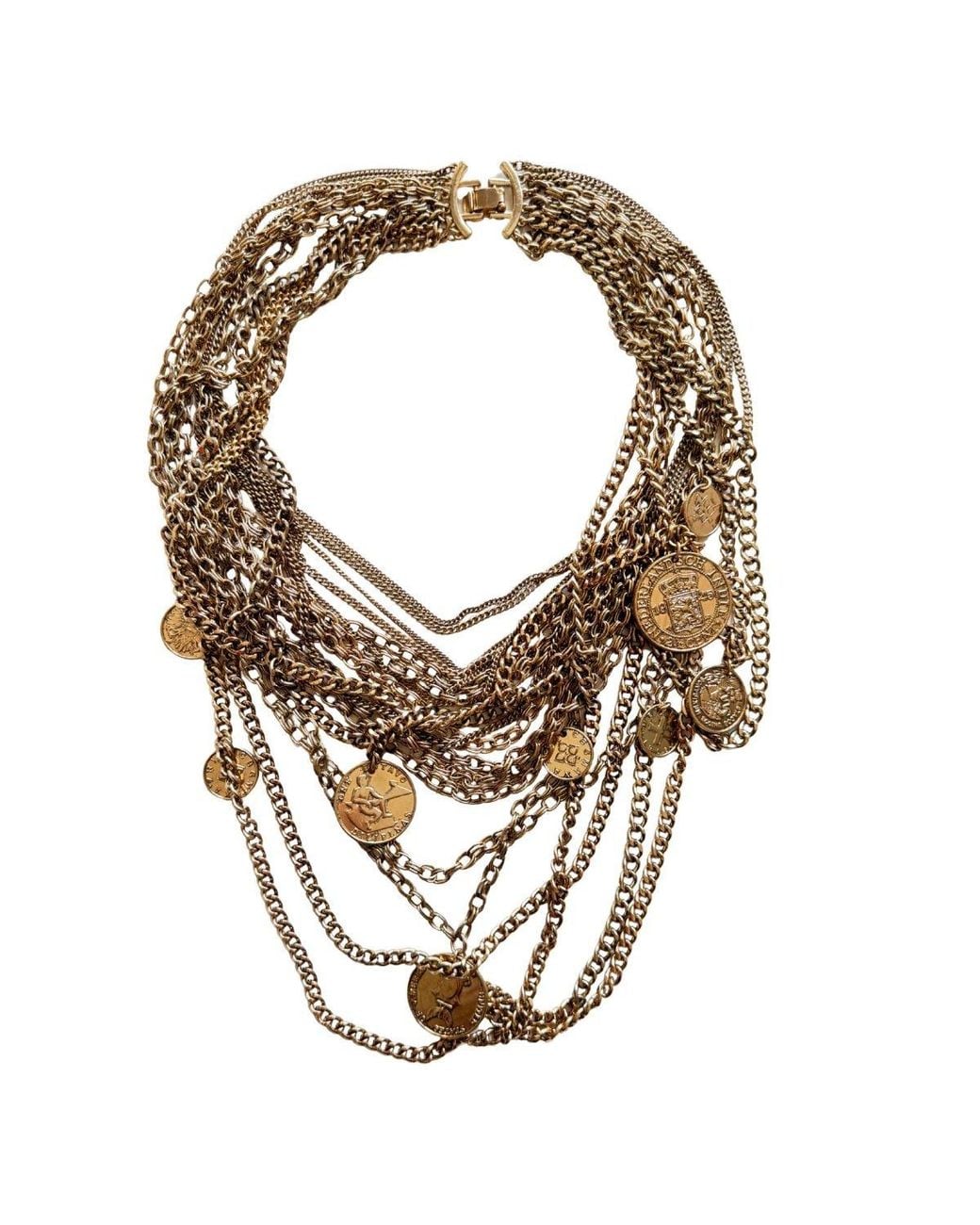 BCBGMAXAZRIA Brown Layered Coin Charm Statement Necklace