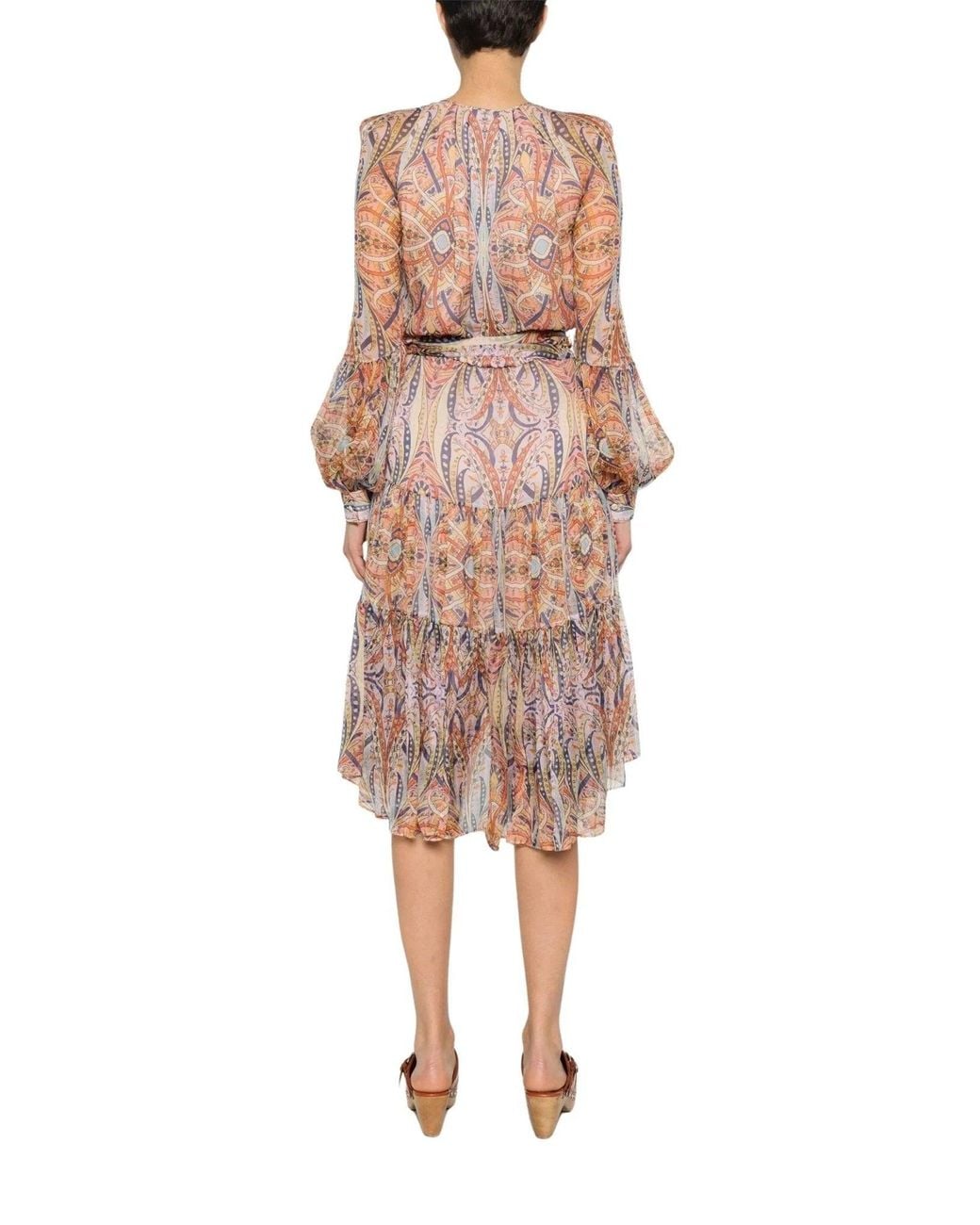 Etro Multicolor Silk Graphic Print Tiered Dress