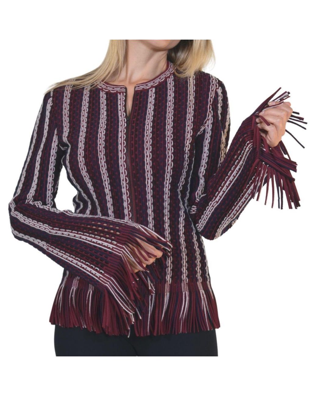 Alaïa Purple Seamed Knit Moto Fringe Jacket