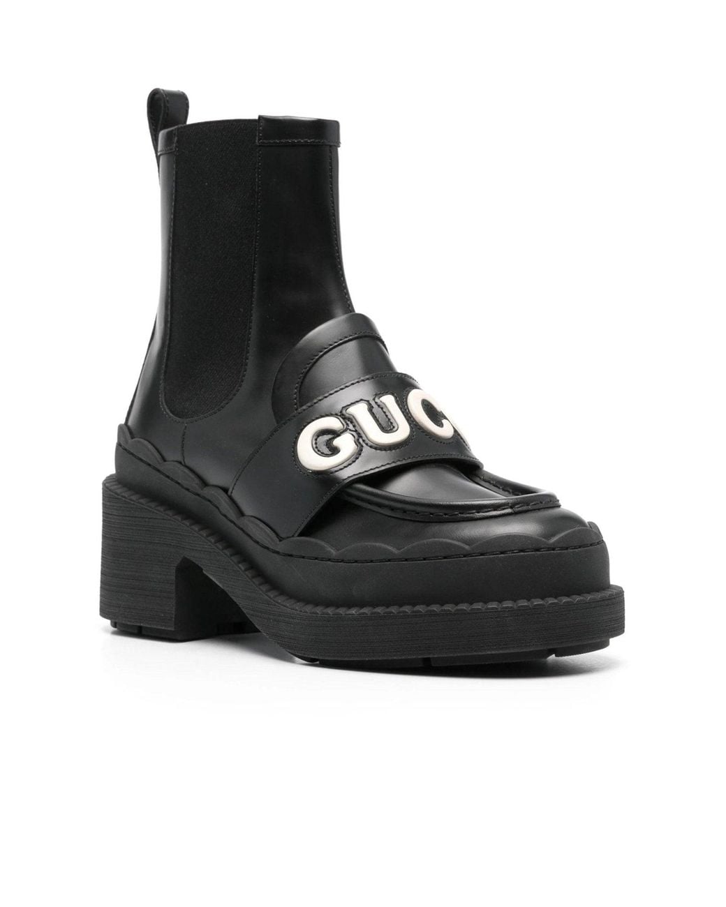 Gucci Black Ornella Logo Applique Leather Ankle Boots