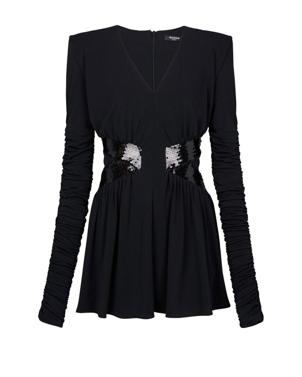Balmain Black Sequin-embellished V-neck Mini Dress