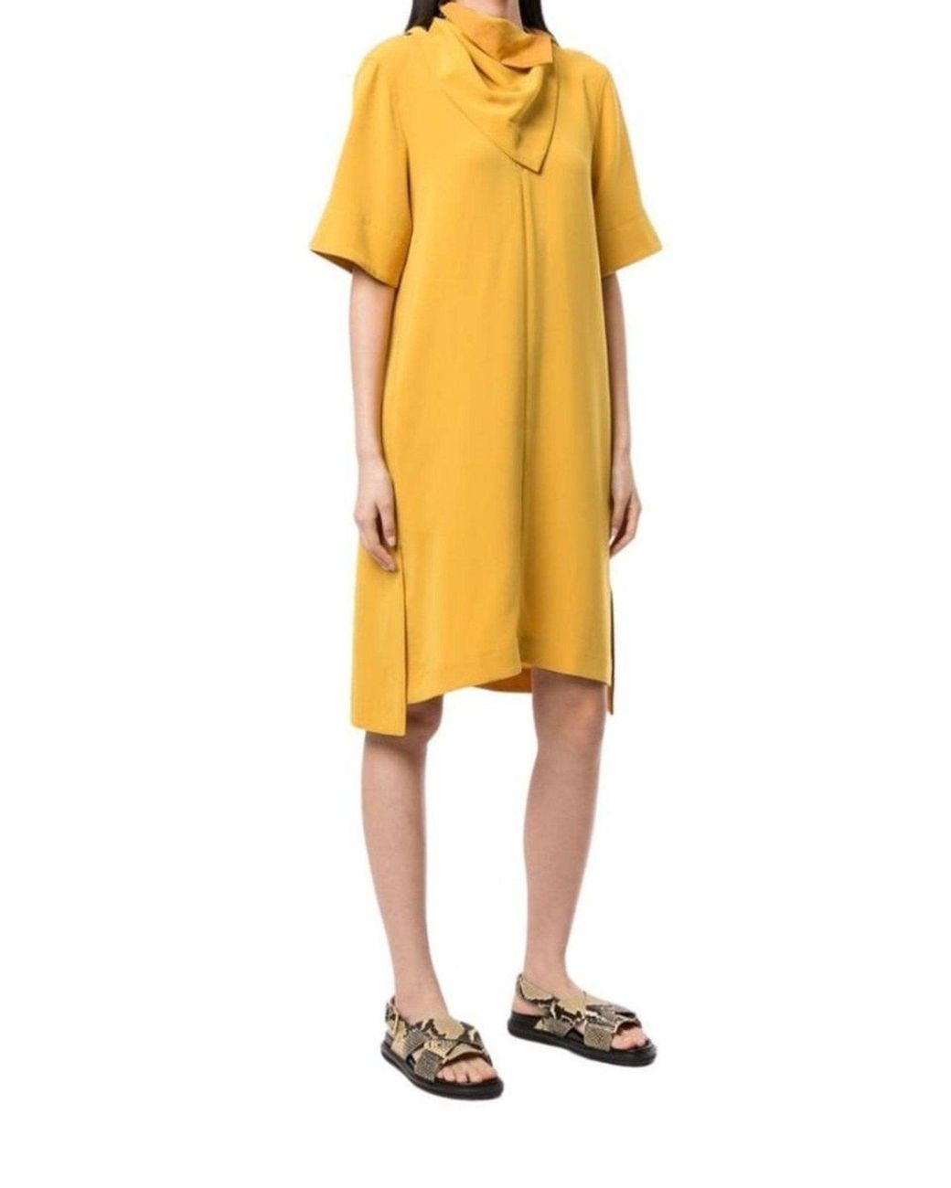 3.1 Phillip Lim Yellow Scarf Neck Crepe Dress