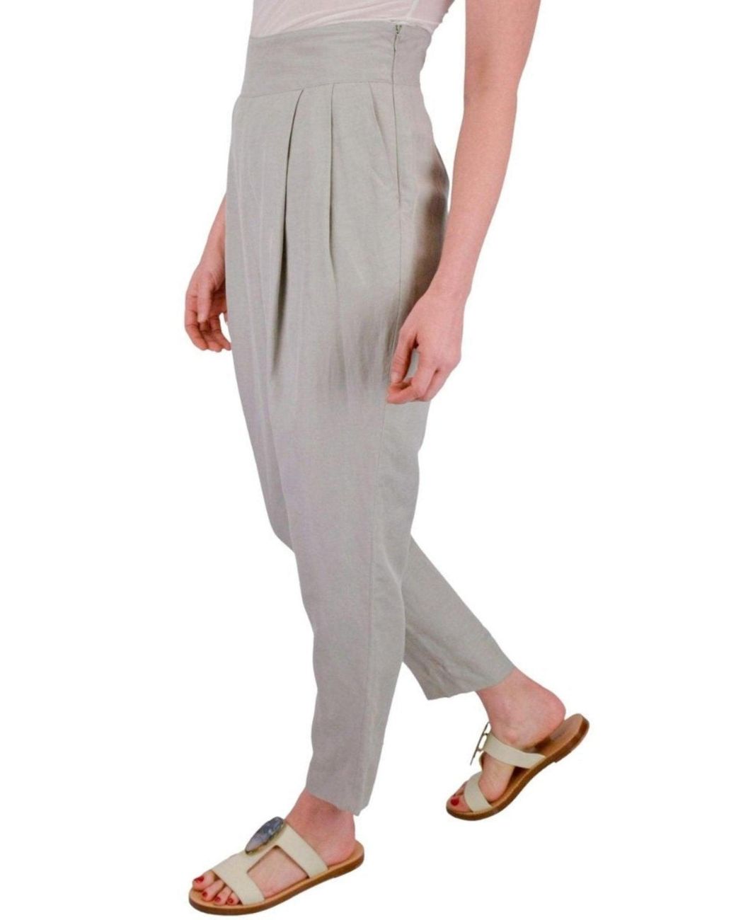 Héros Gray Grey Silk-linen Blend Pleated Pants