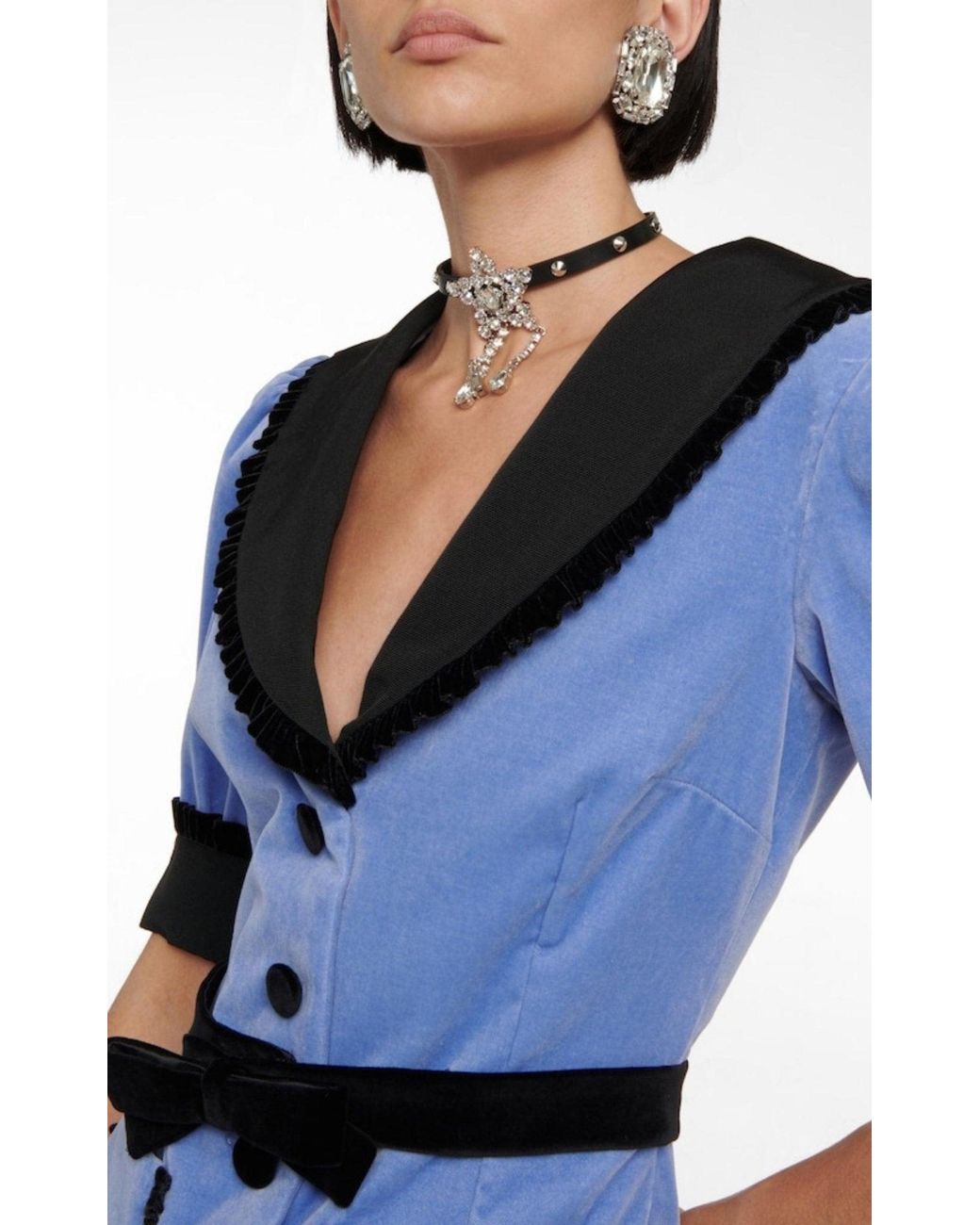 Alessandra Rich Blue Fitted Velvet Dress
