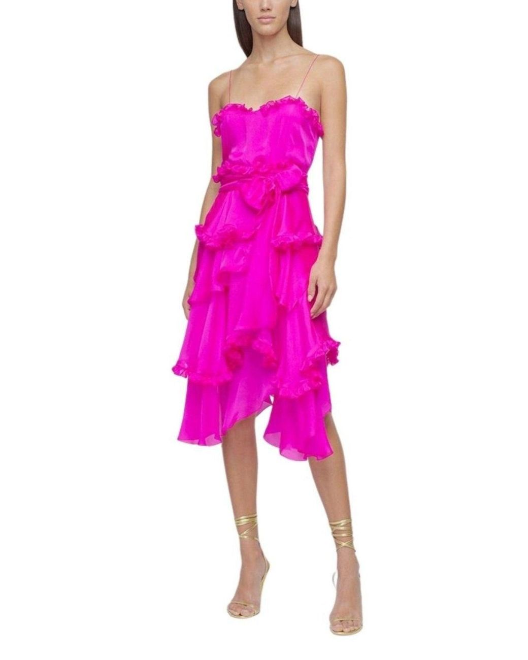 Alexandre Vauthier Pink Silk Chiffon Ruffled Knee Length Dress