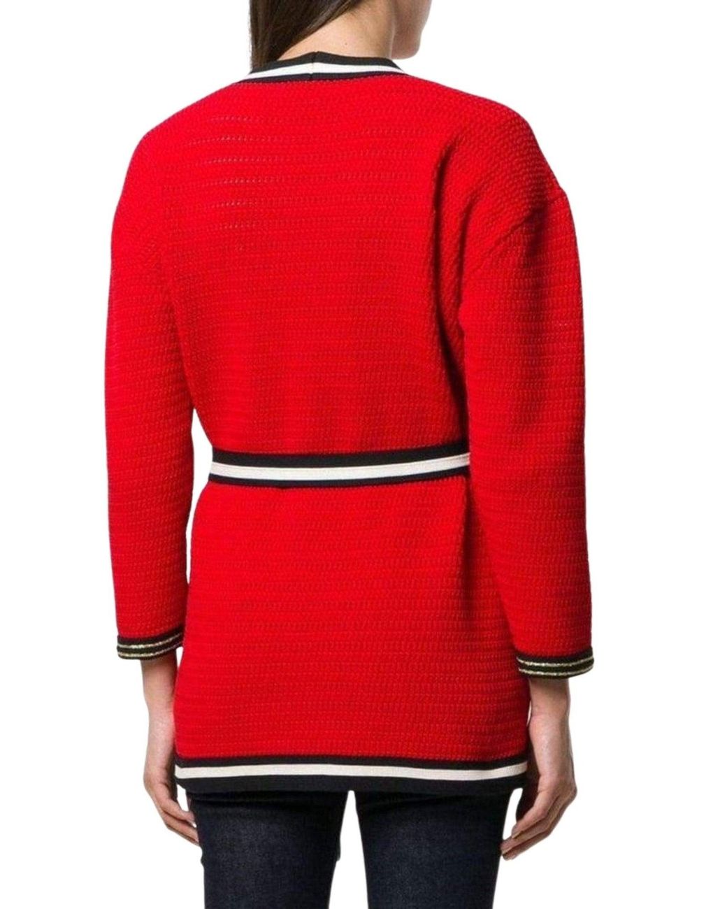 Gucci Red Striped Hem Cardigan Coat L