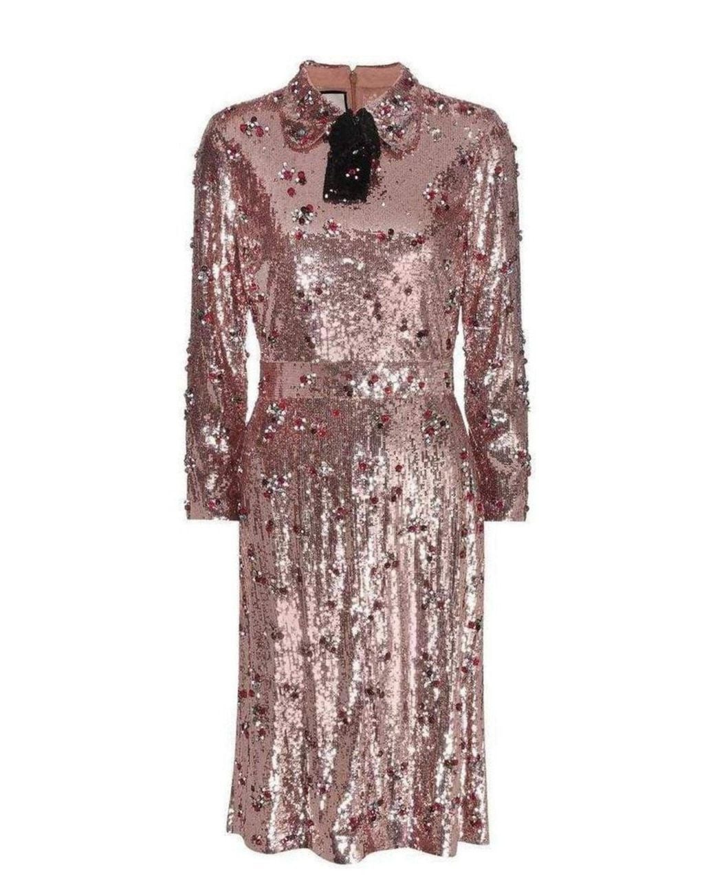 Gucci Brown Sequins With Crystal Embroidered Dress