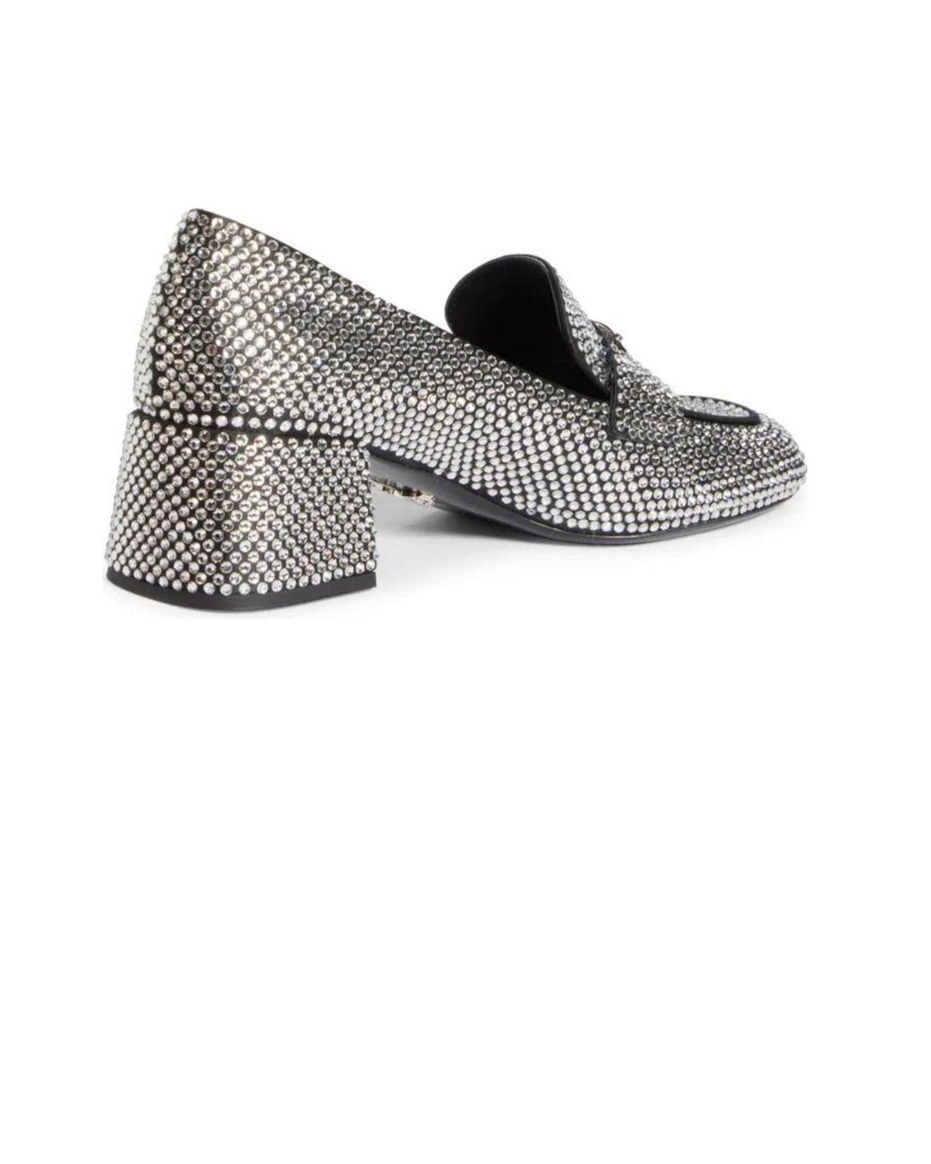 Prada Gray Crystal-embellished Logo-plaque Loafers