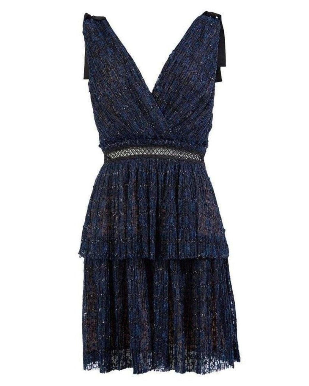 Self-Portrait Blue Navy Metallic Pattern Dress